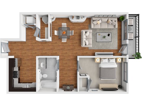 Floor plan for 1 bed, 1 bath, 795 sqft